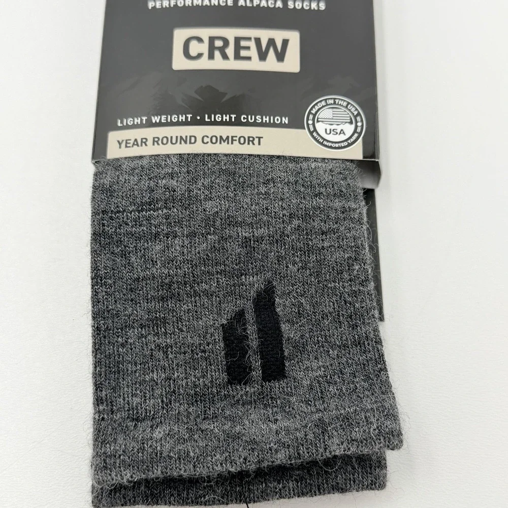 Hollow Performance Alpaca Crew Socks Men's LG (10.5 - 13) Grey 47% Alpaca NIP